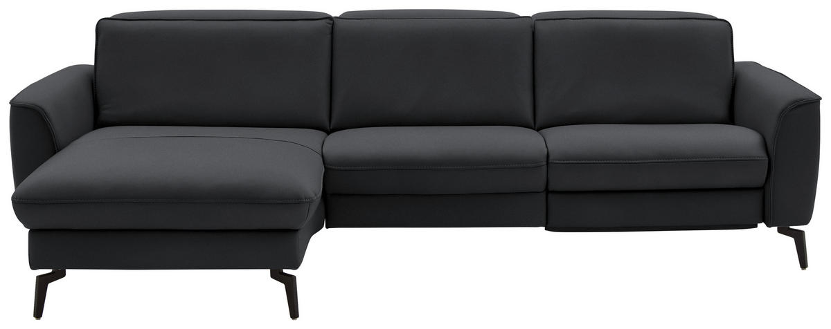 ECKSOFA in Echtleder Schieferfarben  - Schieferfarben/Schwarz, Natur, Leder/Metall (168/281cm) - Valdera