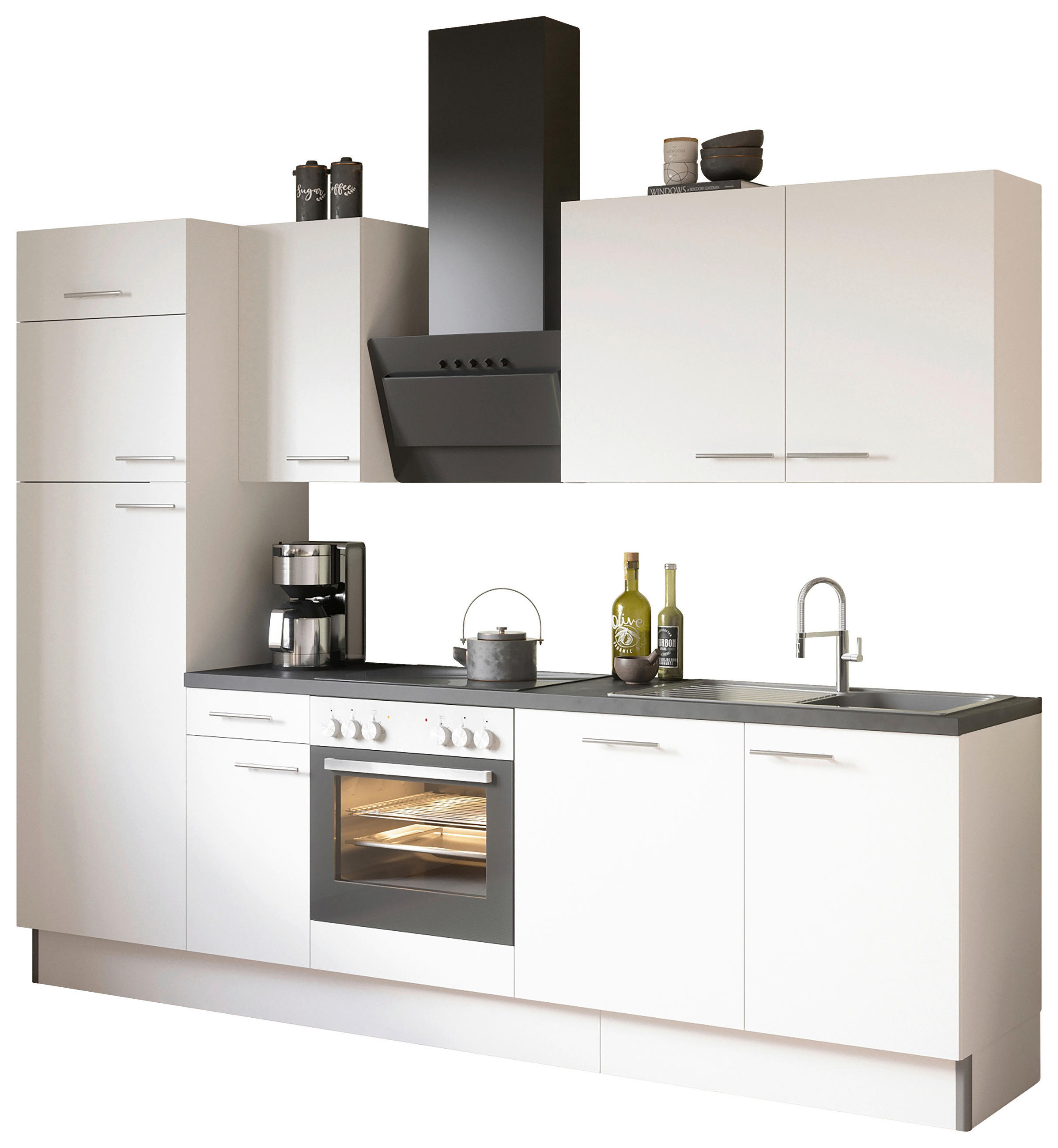 KÜCHENBLOCK 270 cm   in Weiß  - Edelstahlfarben/Anthrazit, Basics, Holzwerkstoff/Metall (270cm) - Optifit