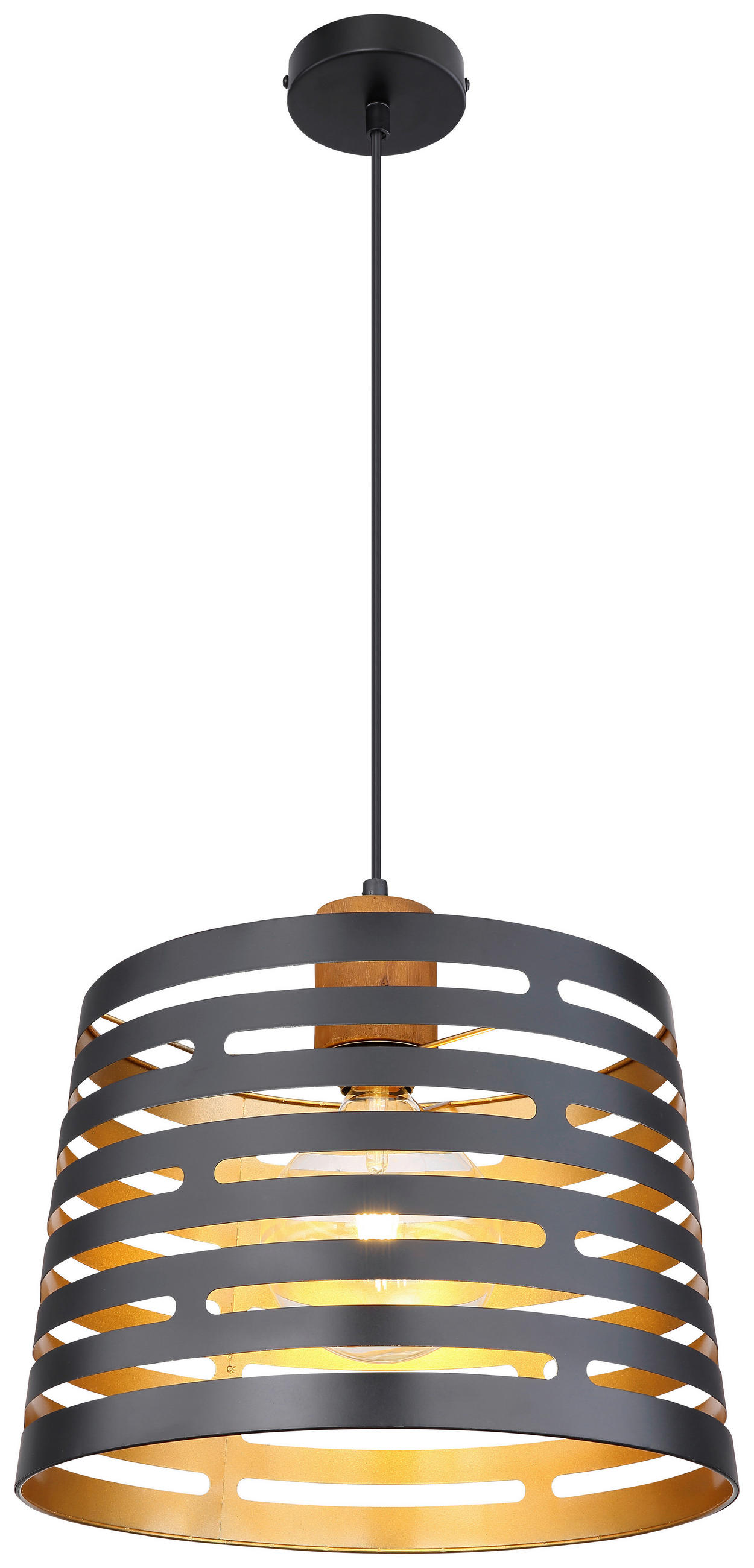 HÄNGELEUCHTE Ablona 35/120 cm  - Goldfarben/Schwarz, Natur, Holz/Metall (35/120cm) - Globo