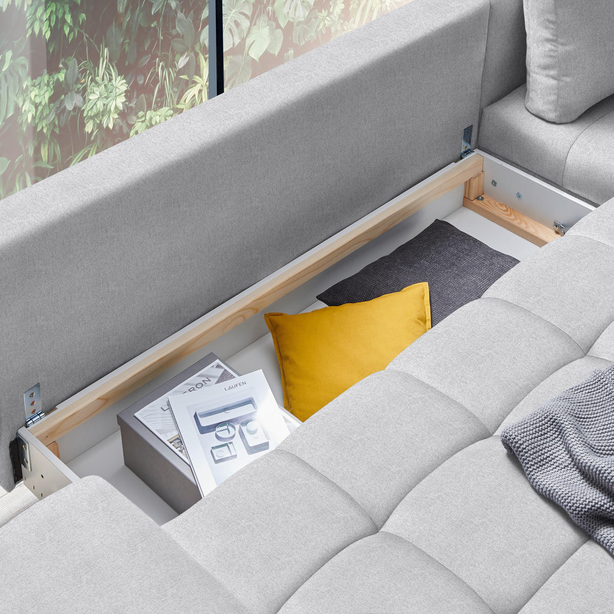 ECKSOFA in Webstoff Greige  - Greige/Schwarz, Design, Textil/Metall (315/212cm) - Carryhome