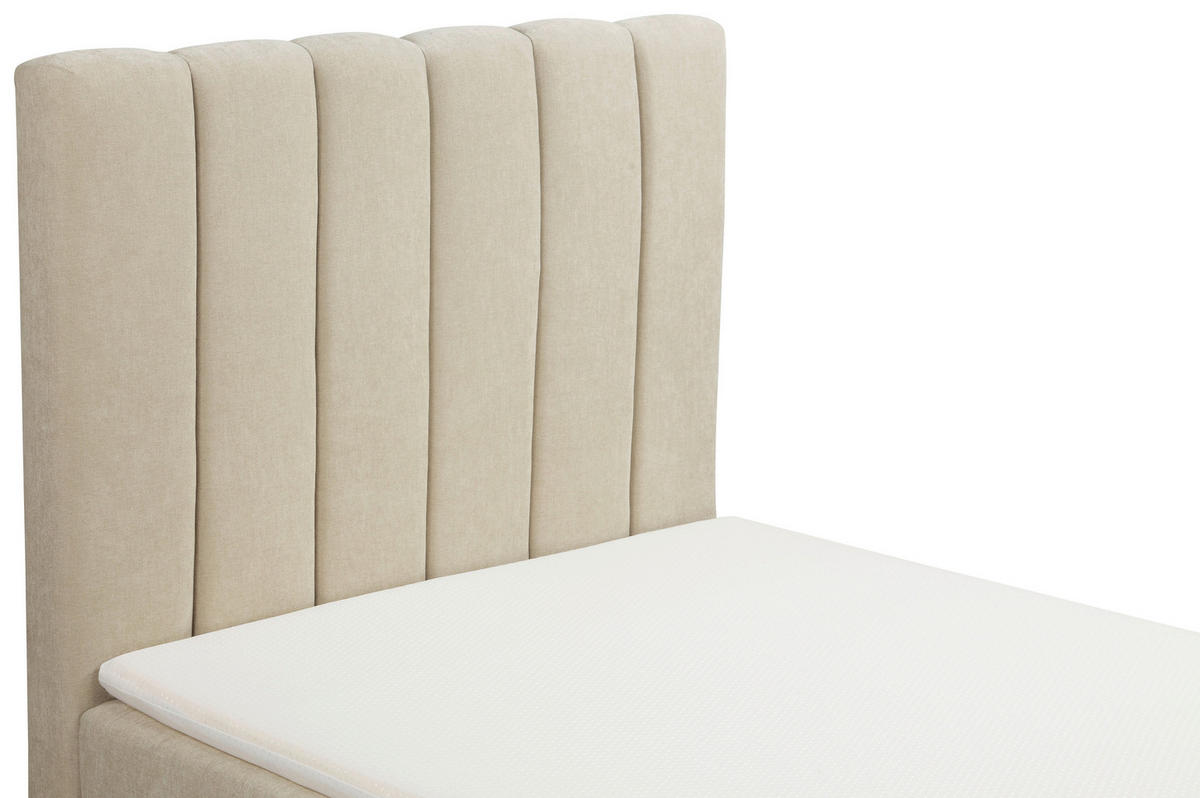 BOXBETT 100/200 cm,  in Beige, Matratze, gepolstertes Kopfteil, Bettkasten, Topper, H3 = fest  - Beige/Schwarz, Basics, Kunststoff/Textil (100/200cm) - Chameo