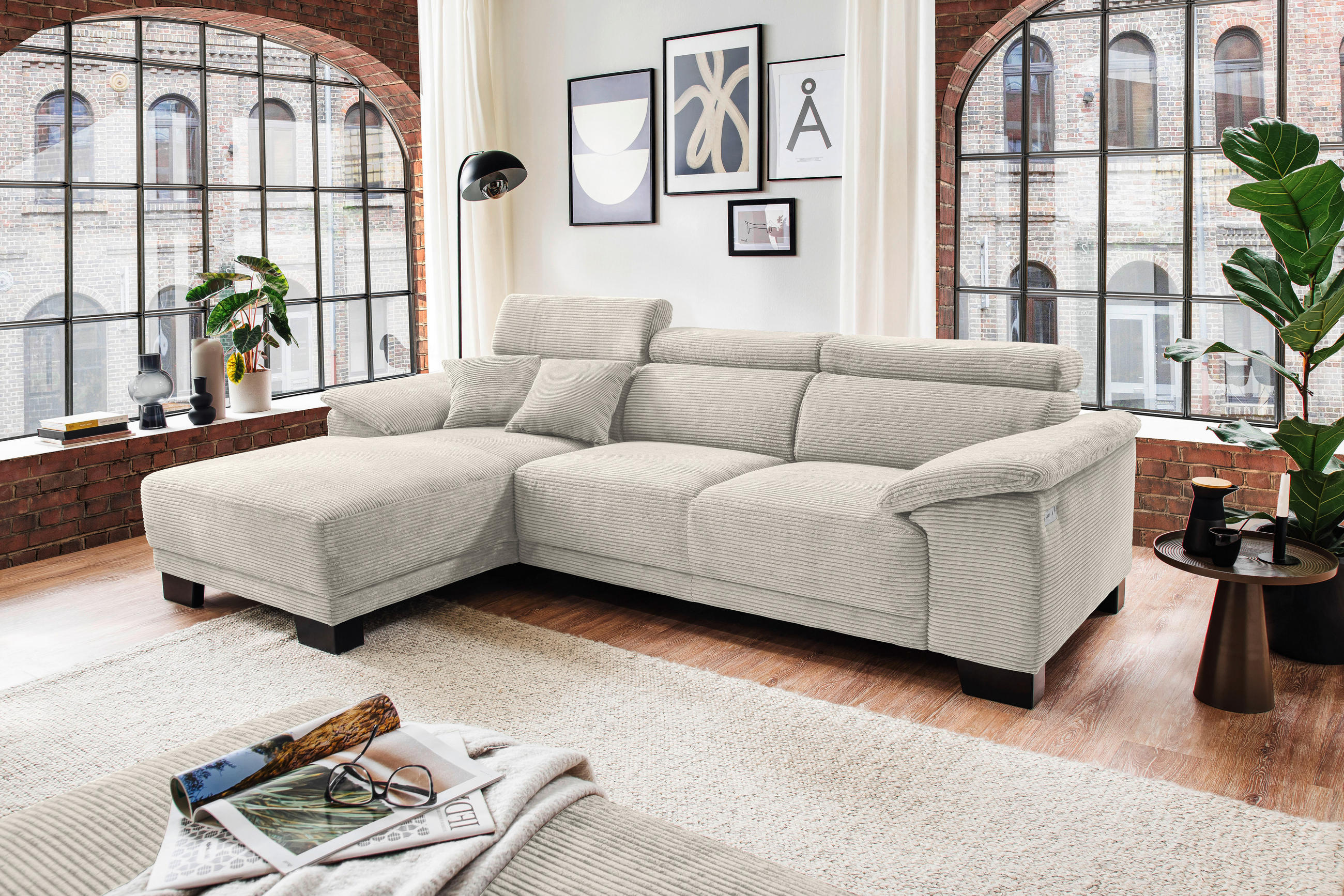 ECKSOFA in Cord Naturfarben  - Schwarz/Naturfarben, Design, Holz/Textil (174/270cm) - Pure Home Lifestyle