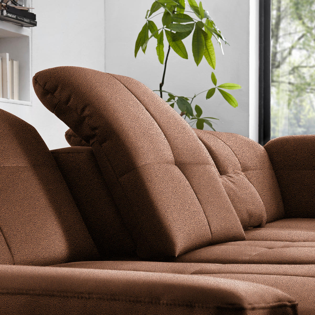 ECKSOFA Flachgewebe Braun  - Chromfarben/Braun, Design, Textil (309/195cm) - Beldomo Style