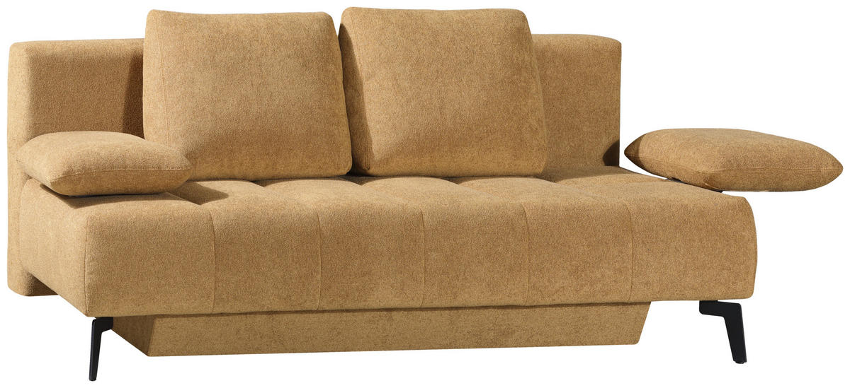 SCHLAFSOFA Flachgewebe Honig  inkl. Bettkasten, Schlaffunktion, Armteilverstellung  - Schwarz/Honig, Design, Textil/Metall (235/90/100cm) - Novel