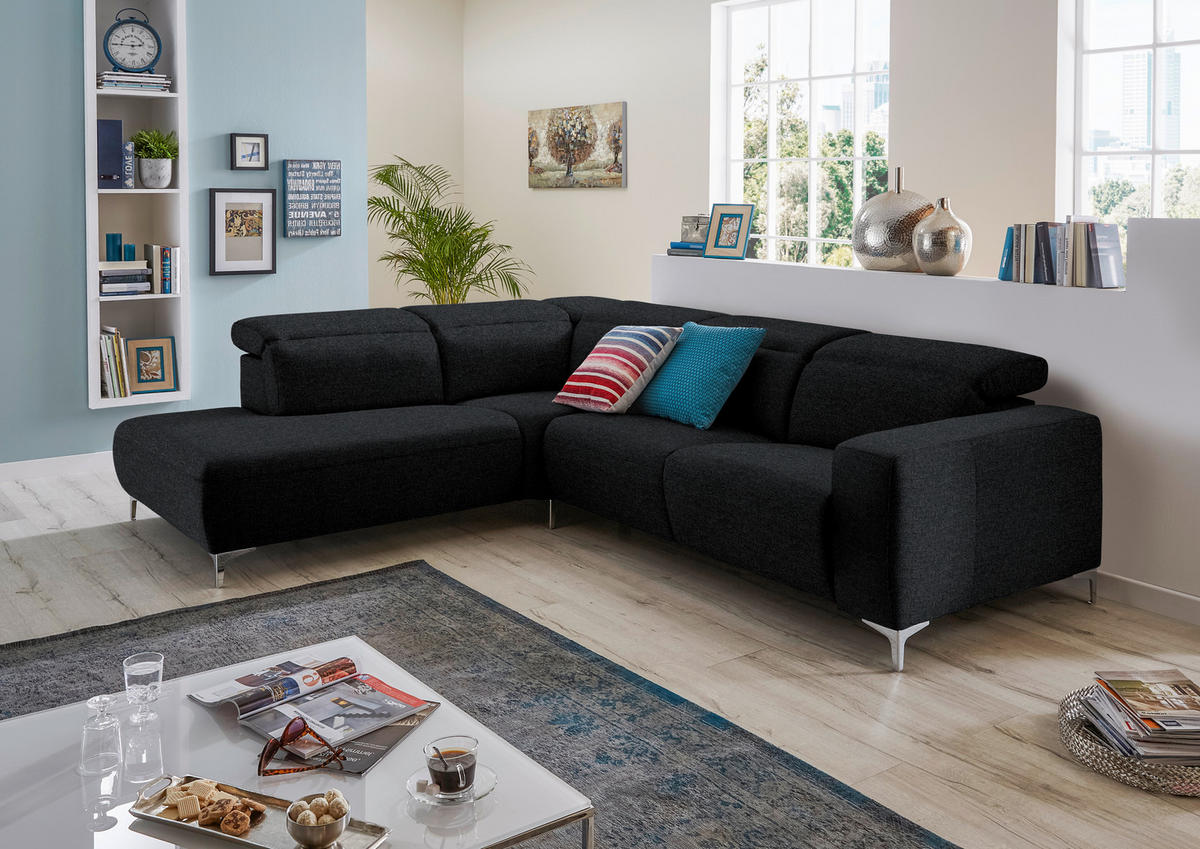 ECKSOFA Anthrazit Flachgewebe  - Anthrazit, Design, Textil/Metall (290/238cm) - Pure Home Lifestyle