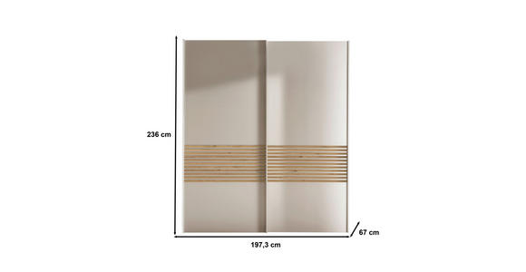 SCHWEBETÜRENSCHRANK  in Champagner, Eiche Bianco  - Eiche Bianco/Champagner, Design, Holzwerkstoff/Metall (200/236/67cm) - Novel