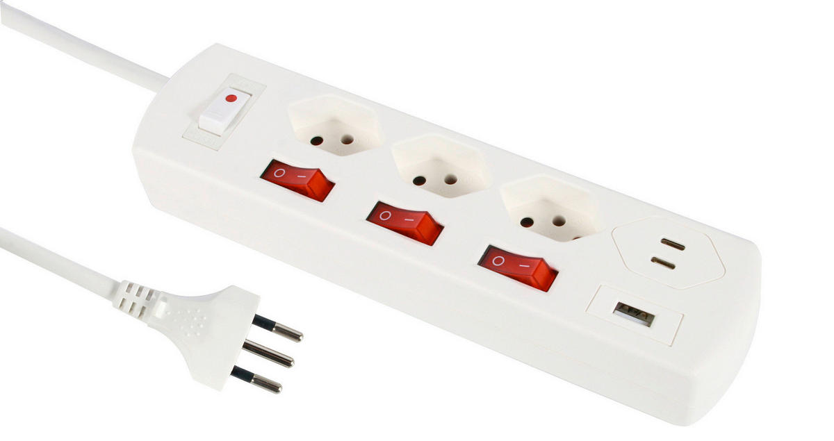 STECKDOSENLEISTE - Weiss, Basics, Textil (22,8/3,8/5,5cm) - Eglo