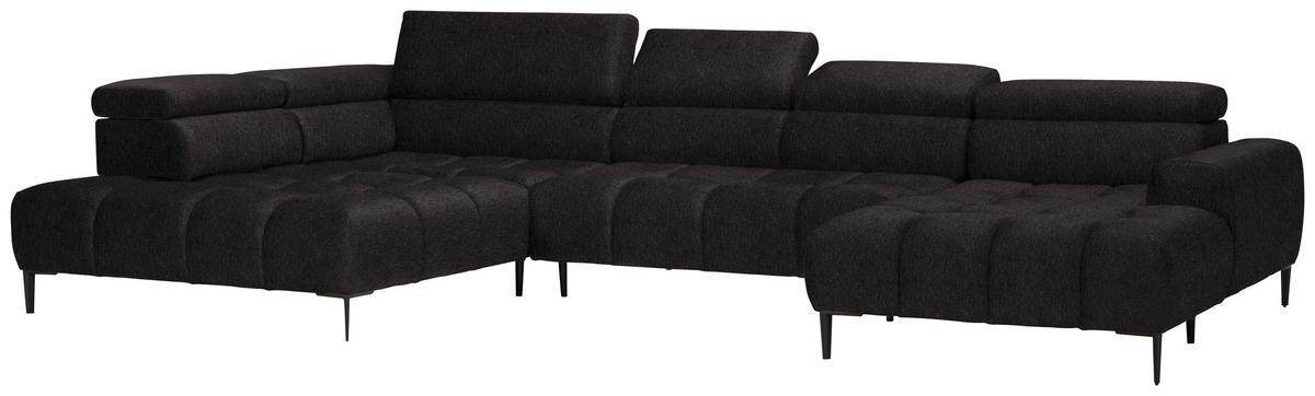 WOHNLANDSCHAFT in Samt, Webstoff Anthrazit  - Anthrazit/Schwarz, Design, Textil/Metall (216/385/177cm) - Welnova