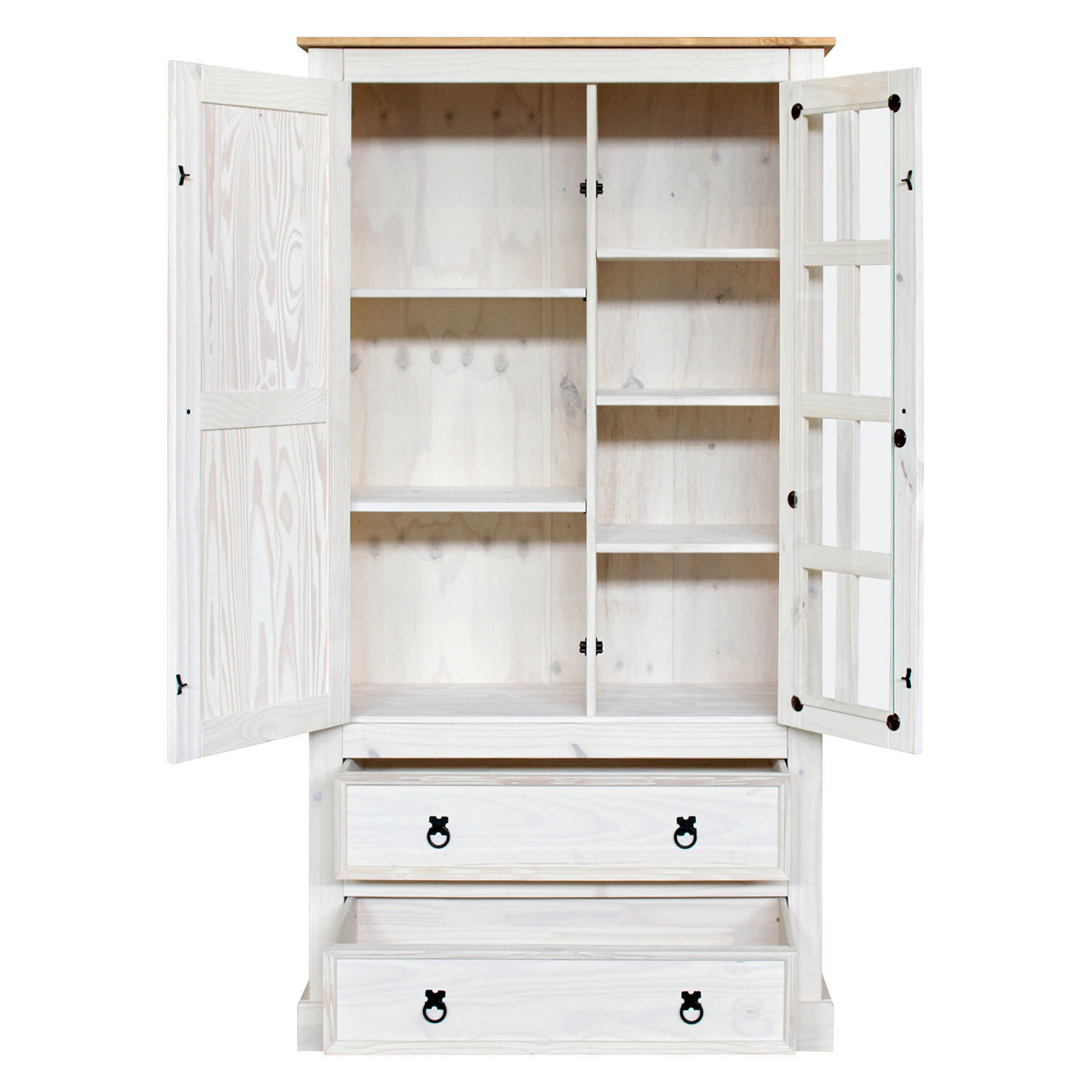 VITRINE  in massiv Kiefer Weiß  - Klar/Schwarz, Natur, Glas/Holz (100/190/41cm) - Livetastic