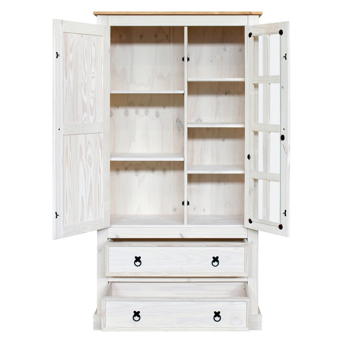 VITRINE  in massiv Kiefer Weiß  - Klar/Schwarz, Natur, Glas/Holz (100/190/41cm) - Livetastic