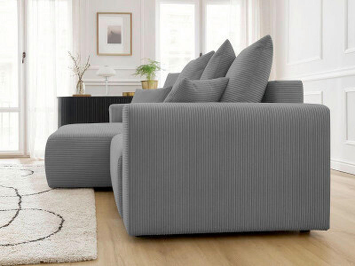 ECKSOFA Ottomane links  ATILLA Dunkelgrau Cord  - Dunkelgrau/Schwarz, MODERN, Kunststoff/Textil (149/244cm)