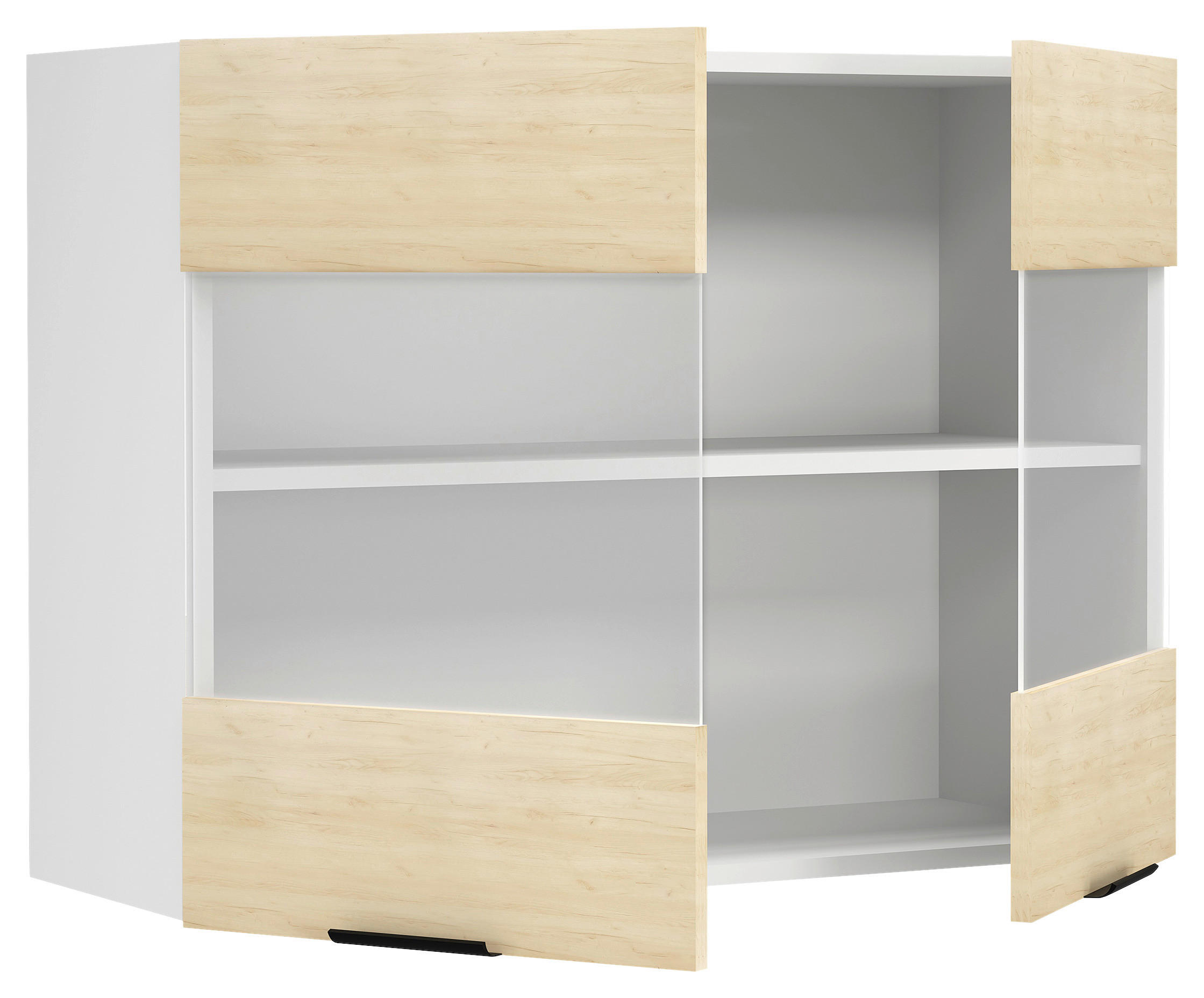 KÜCHENOBERSCHRANK 80/60/31 cm  in Weiß, Honigeiche  - Honigeiche/Schwarz, Trend, Glas/Holzwerkstoff (80/60/31cm) - MID.YOU