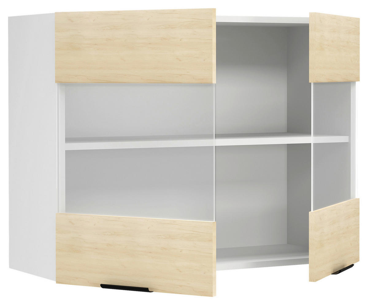 KÜCHENOBERSCHRANK 80/60/31 cm  in Weiß, Honigeiche  - Honigeiche/Schwarz, Trend, Glas/Holzwerkstoff (80/60/31cm) - MID.YOU