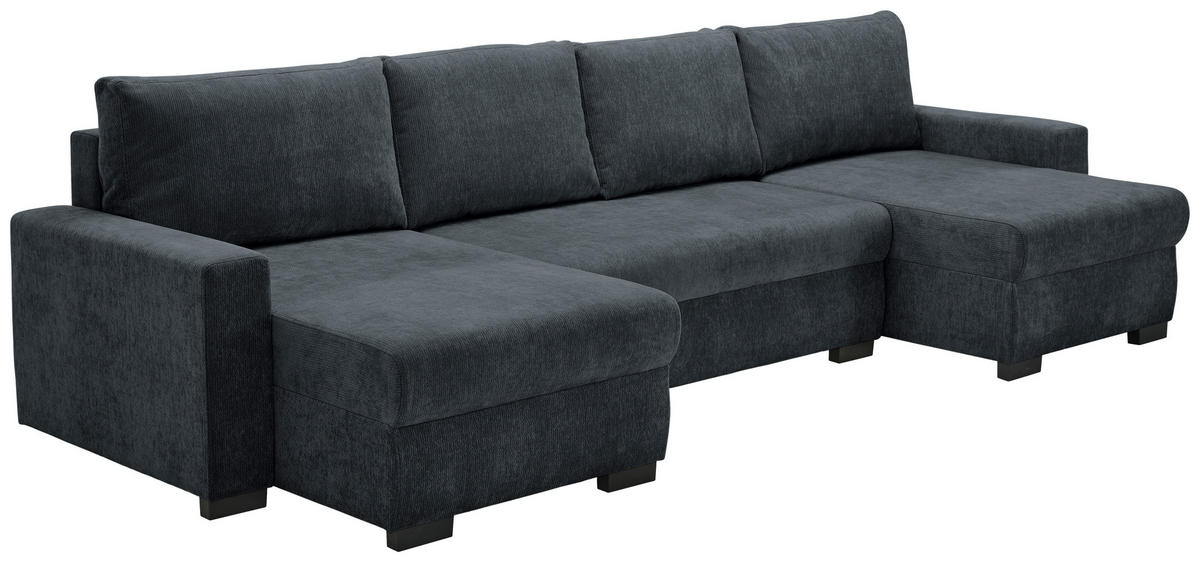 WOHNLANDSCHAFT Dunkelgrau Chenille  - Dunkelgrau/Schwarz, KONVENTIONELL, Kunststoff/Textil (140/328/140cm) - Ti'me