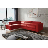 ECKSOFA MONDO in Lederlook Echtleder Rot  208/286 cm  - Chromfarben/Rot, Design, Leder/Textil (208/286cm) - Livetastic