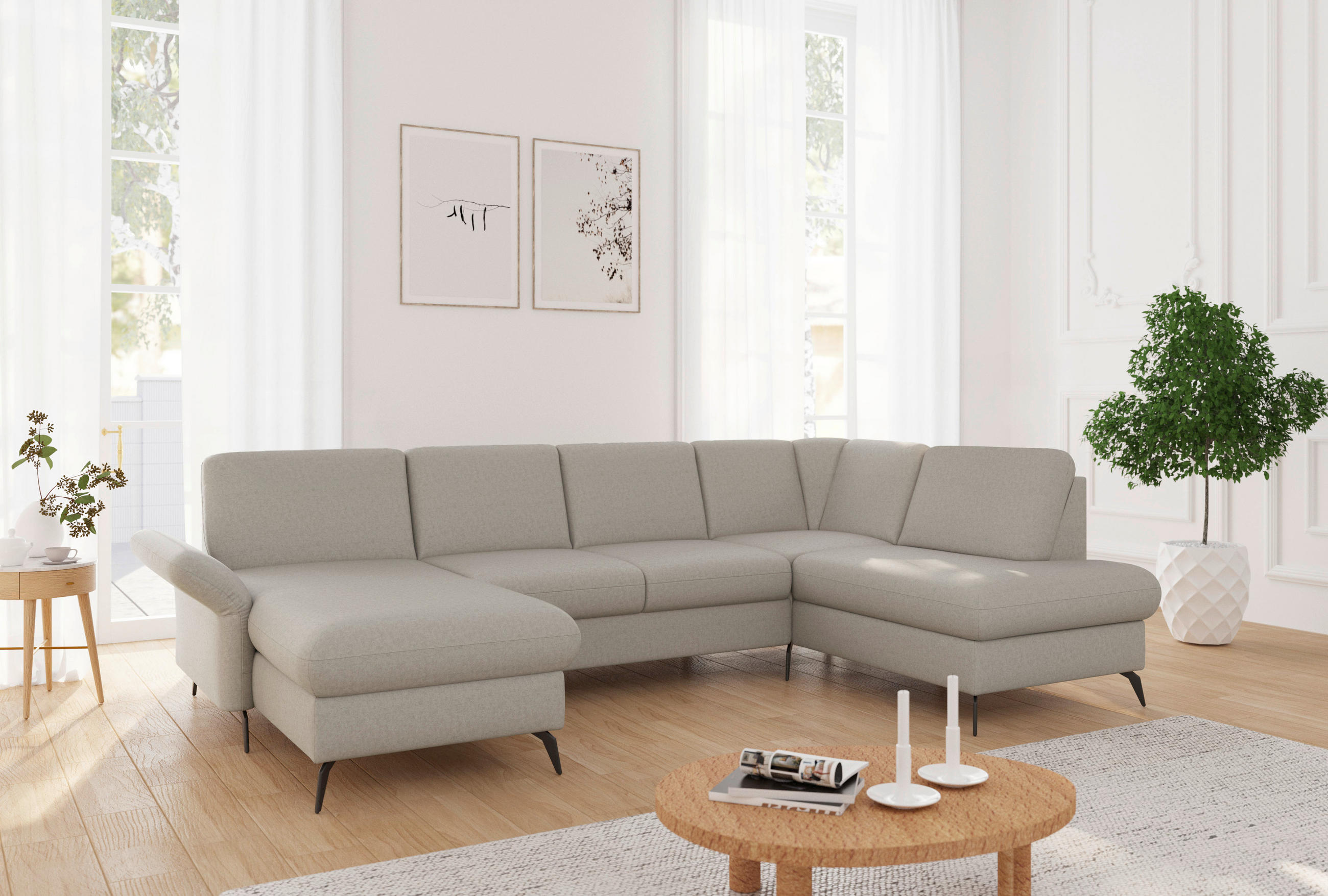 WOHNLANDSCHAFT in Flachgewebe Taupe  - Taupe/Schwarz, KONVENTIONELL, Textil/Metall (164/314/195cm) - Sit & More