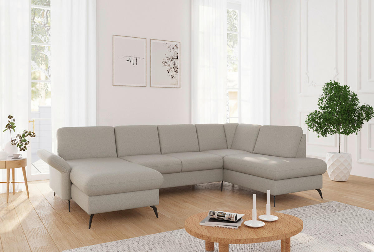WOHNLANDSCHAFT in Flachgewebe Taupe  - Taupe/Schwarz, Konventionell, Textil/Metall (164/314/195cm) - Sit & More