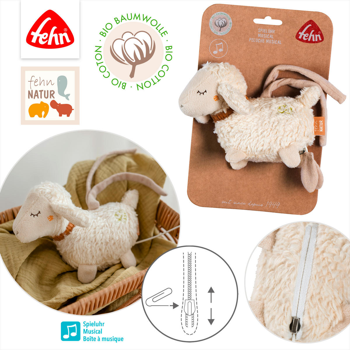 SPIELUHR fehnNATUR  - Weiß, Basics, Textil (17/14cm) - Fehn