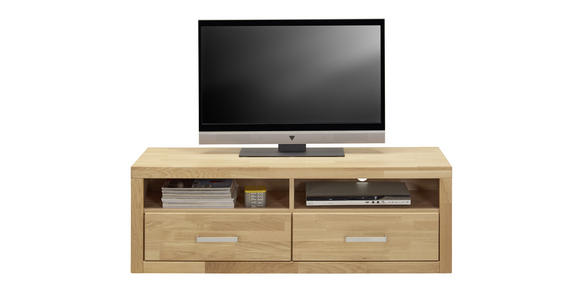 TV-ELEMENT Eiche massiv Eichefarben - Eichefarben/Grau, KONVENTIONELL, Holz/Metall (130/45/42cm) - Linea Natura