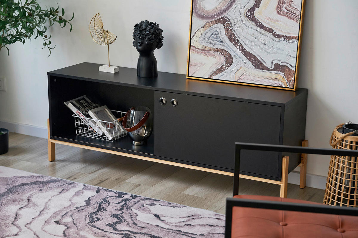 LOWBOARD  in 140/51,5/35 cm  - Schwarz/Naturfarben, Design, Holz/Holzwerkstoff (140/51,5/35cm) - Livetastic