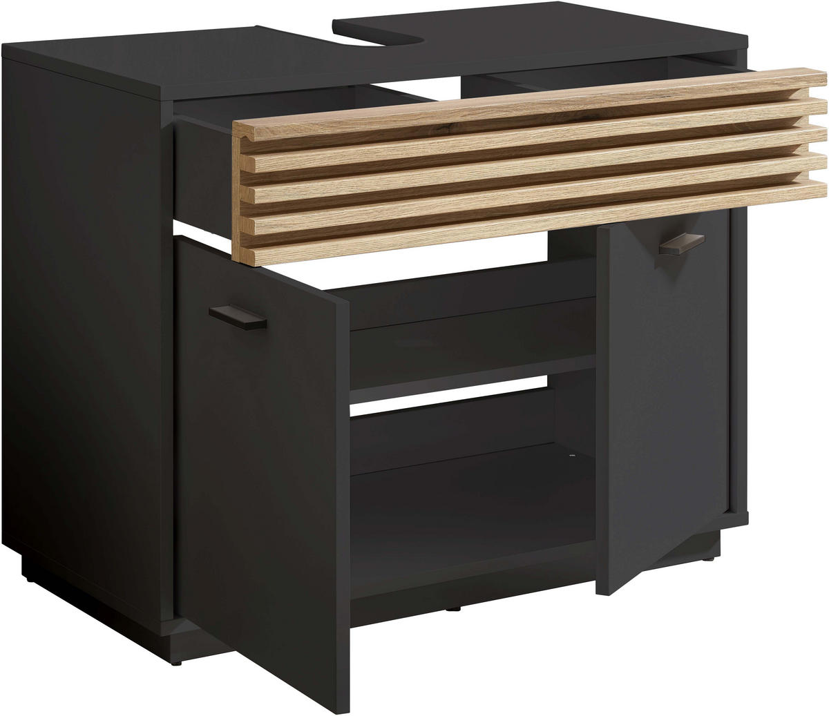 WASCHBECKENUNTERSCHRANK 80/64/40 cm  - Eichefarben/Anthrazit, KONVENTIONELL, Holzwerkstoff/Kunststoff (80/64/40cm) - home24