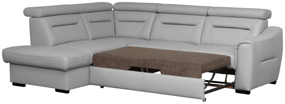 ECKSOFA  in Lederlook Echtleder Platinfarben  - Platinfarben/Wengefarben, Design, Leder/Holz (212/260cm) - Celina Home