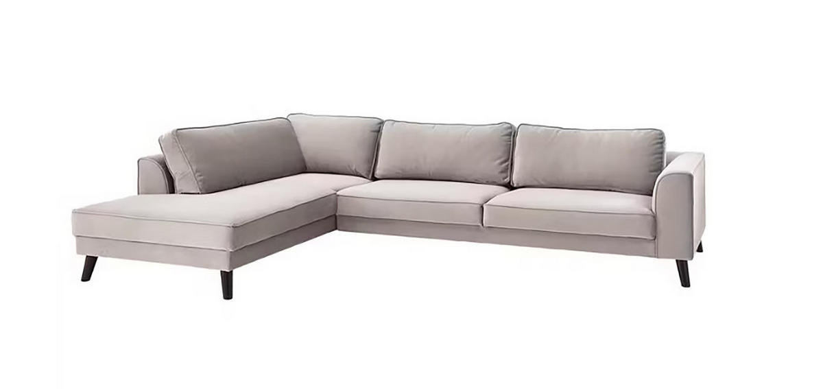 ECKSOFA in Samt, Velours Hellgrau  - Wengefarben/Hellgrau, Modern, Holz/Textil (291/85/201cm) - Trendmanufaktur