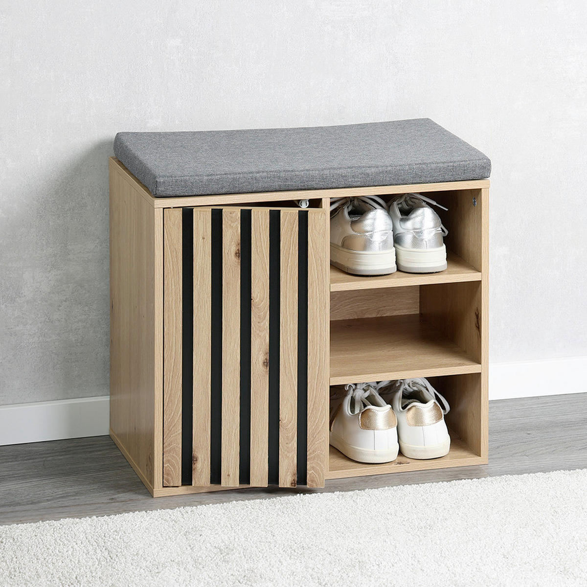 SCHUHSCHRANK  in 51.5/48/29.5 cm  - Eichefarben/Schwarz, Design, Holzwerkstoff/Textil (51.5/48/29.5cm) - Kesper