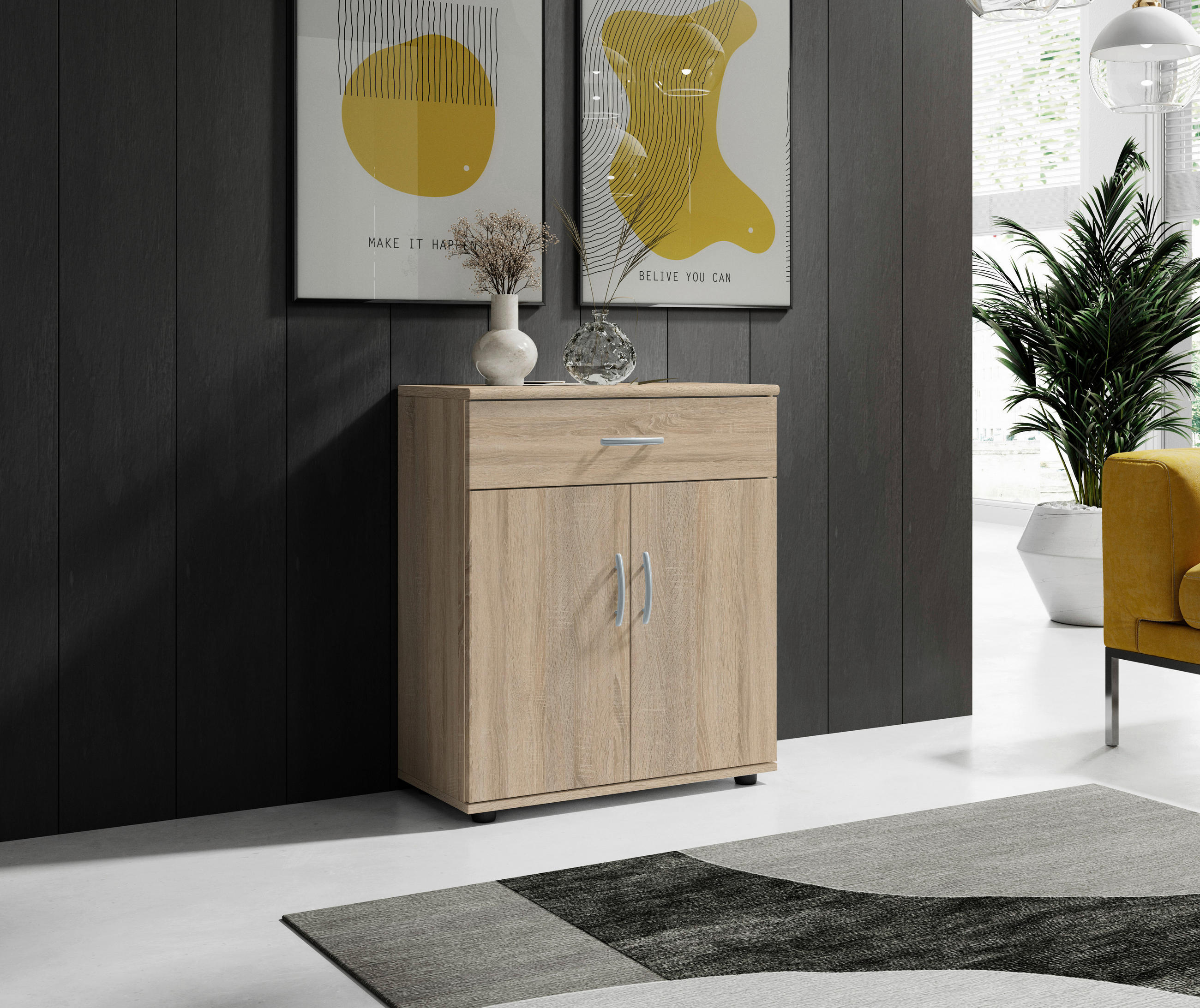 KOMÓD 60/70/30 cm  - ezüst/Sonoma tölgy, Design, műanyag/faalapú anyag (60/70/30cm) - Boxxx