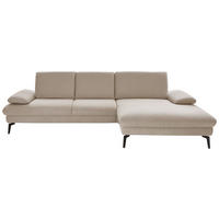 ECKSOFA in Mikrofaser, Chenille Ecru  - Ecru/Schwarz, Design, Textil/Metall (299/157cm) - Dieter Knoll