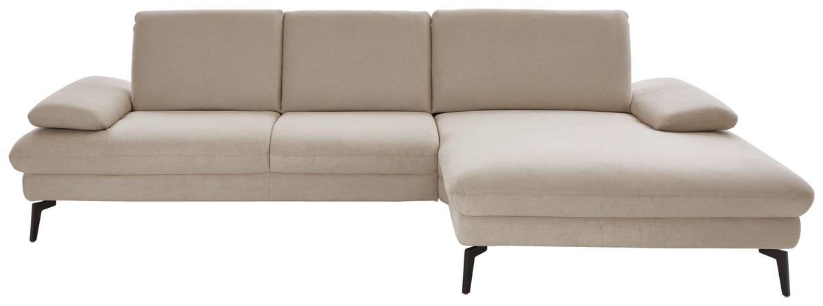 ECKSOFA in Mikrofaser, Chenille Ecru  - Ecru/Schwarz, Design, Textil/Metall (299/157cm) - Dieter Knoll