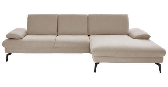ECKSOFA in Chenille, Mikrofaser Ecru 299/157 cm - Ecru/Schwarz, Design, Textil/Metall (299/157cm) - Dieter Knoll