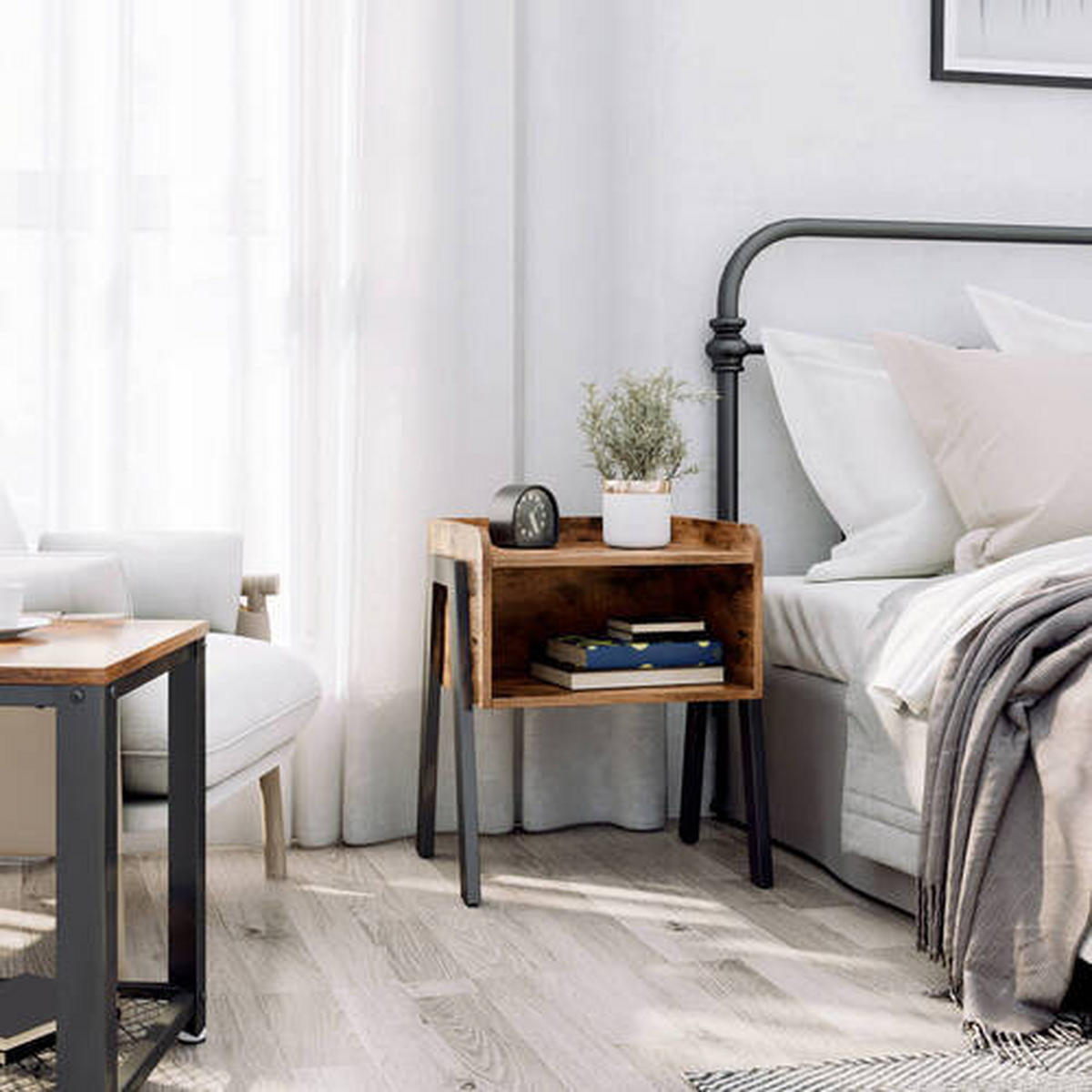 PRÍRUČNÝ STOLÍK, hnedá, čierna - hnedá/čierna, Trend, kov/kompozitné drevo (42/35/52cm) - Boxxx