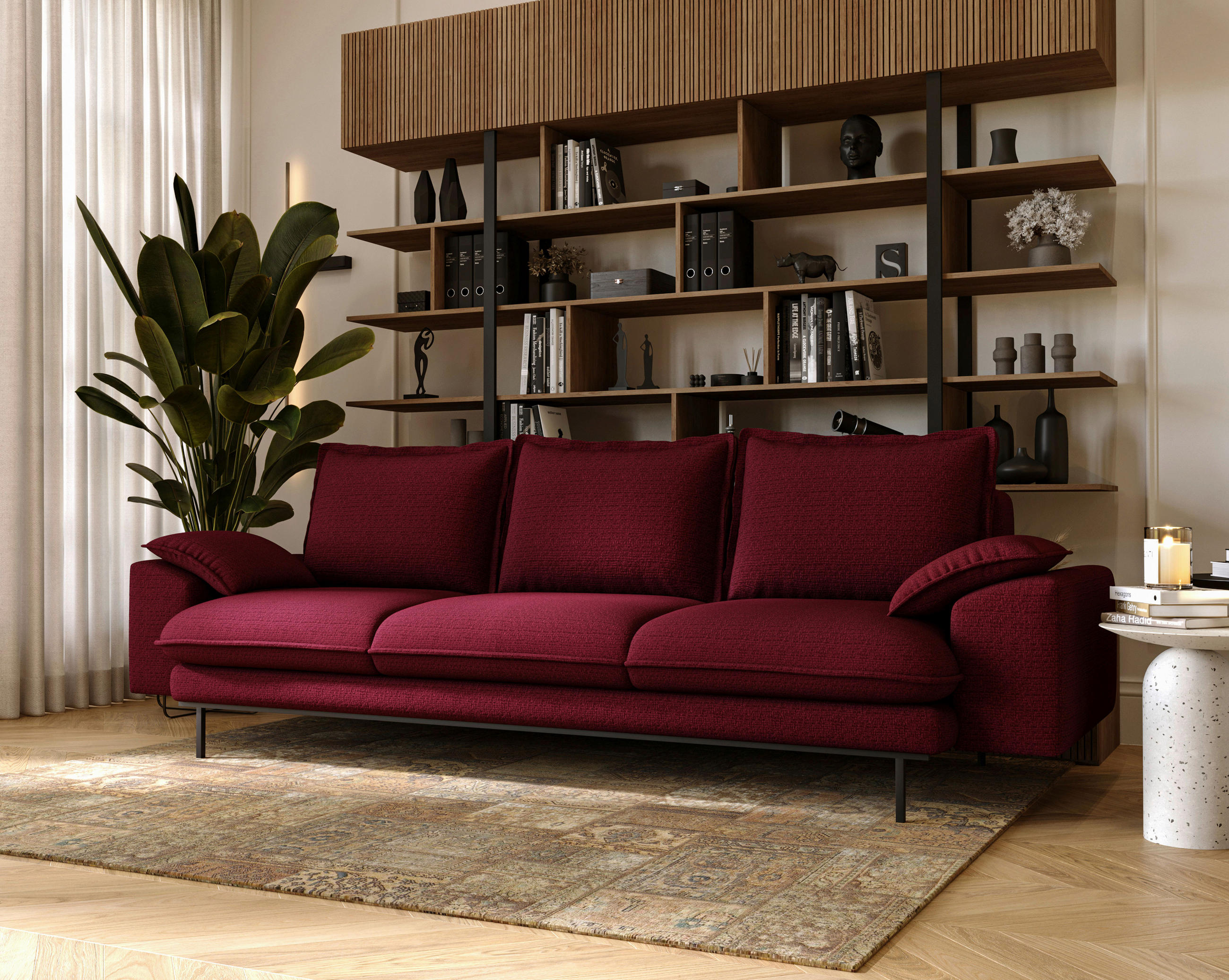 3-SITZER-SOFA Struktur Bordeaux  - Bordeaux/Schwarz, Design, Textil/Metall (267/92/97cm) - Livetastic