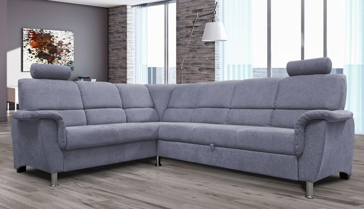 ECKSOFA Blaugrau Webstoff  - Silberfarben/Blaugrau, Design, Holz/Kunststoff (216/270cm) - Livetastic