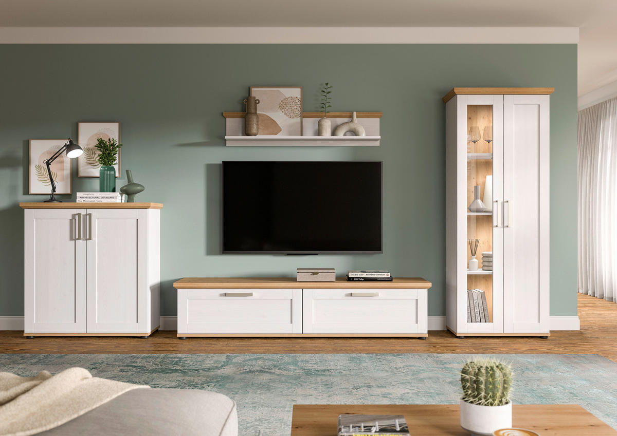 WOHNWAND 4-teilig  in Lärchefarben, Eiche Artisan  336/161/40 cm  - Silberfarben/Lärchefarben, Design, Holzwerkstoff/Kunststoff (336/161/40cm) - Livetastic