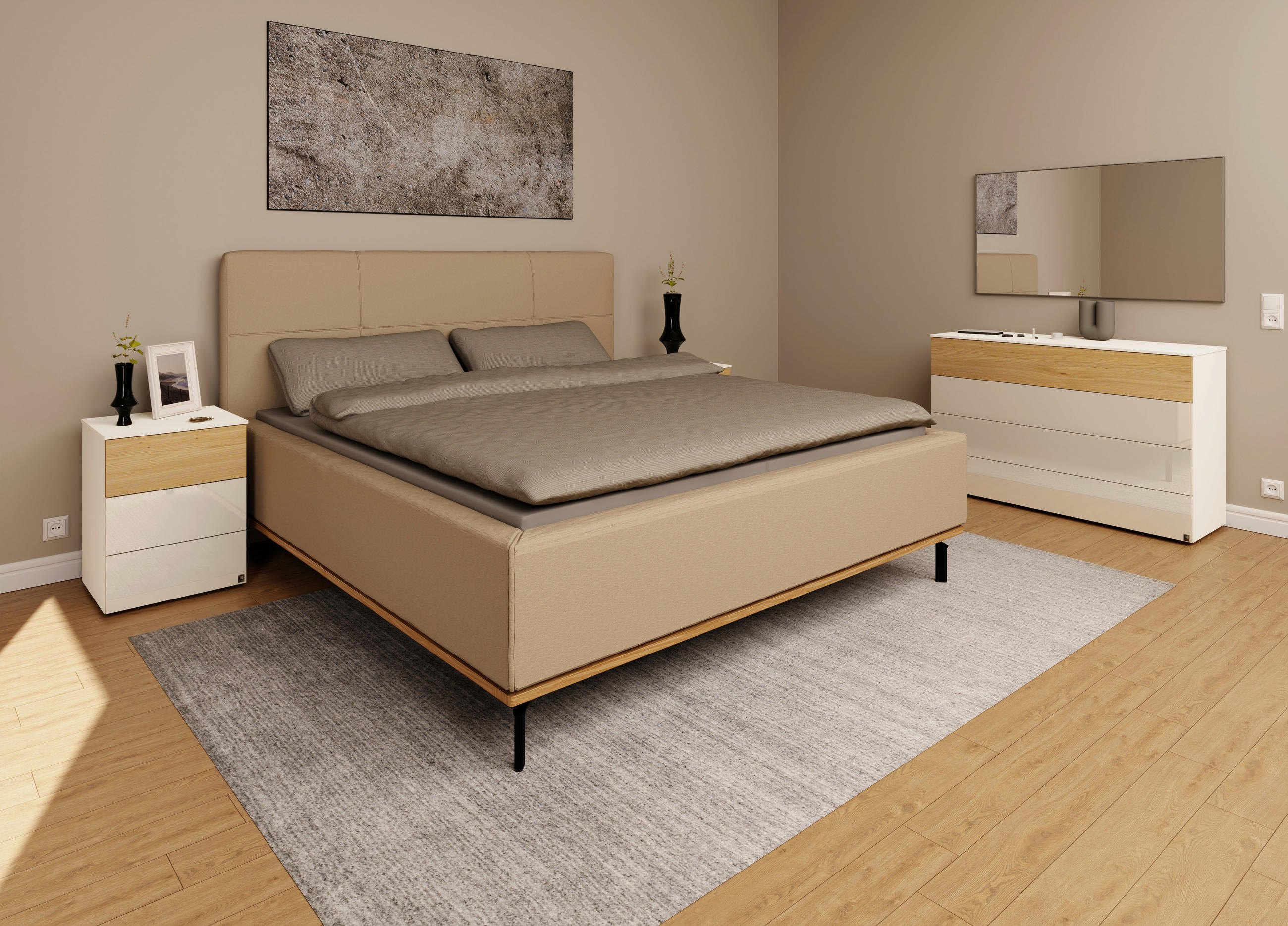 POLSTERBETT Matratze, Lattenrost, Bettkasten 180/200 cm  in Beige  - Beige/Graphitfarben, Design, Holz/Textil (180/200cm) - Musterring