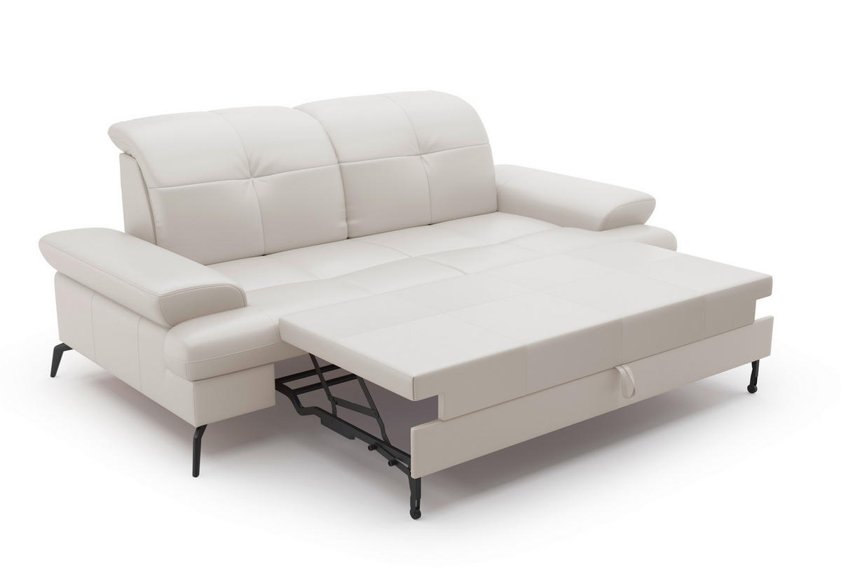 2,5-SITZER in Echtleder Weiss  - Weiss/Schwarz, Konventionell, Leder/Metall (202/90/122cm) - Sit & More