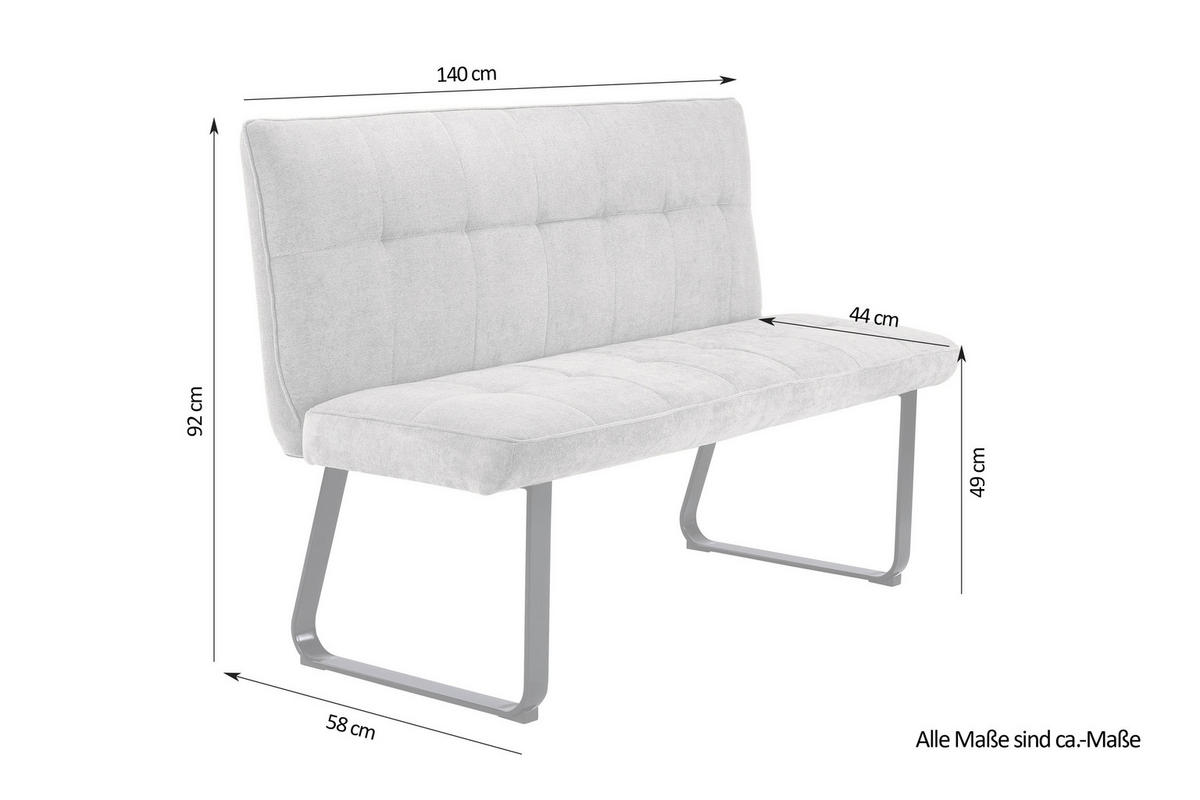 SITZBANK in Metall, Textil Hellgrau  - Hellgrau/Schwarz, MODERN, Textil/Metall (140/92/58cm) - MID.YOU