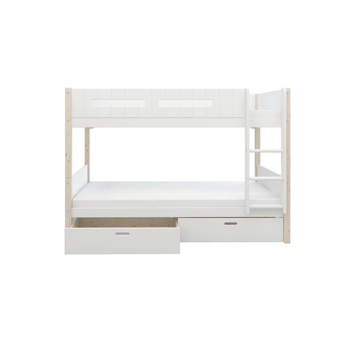 ETAGENBETT 90/200 cm,  in Absturzsicherung, Leiter, Rollroste, Bettschublade  - Naturfarben/Weiß, MODERN, Holz (90/200cm) - Chameo