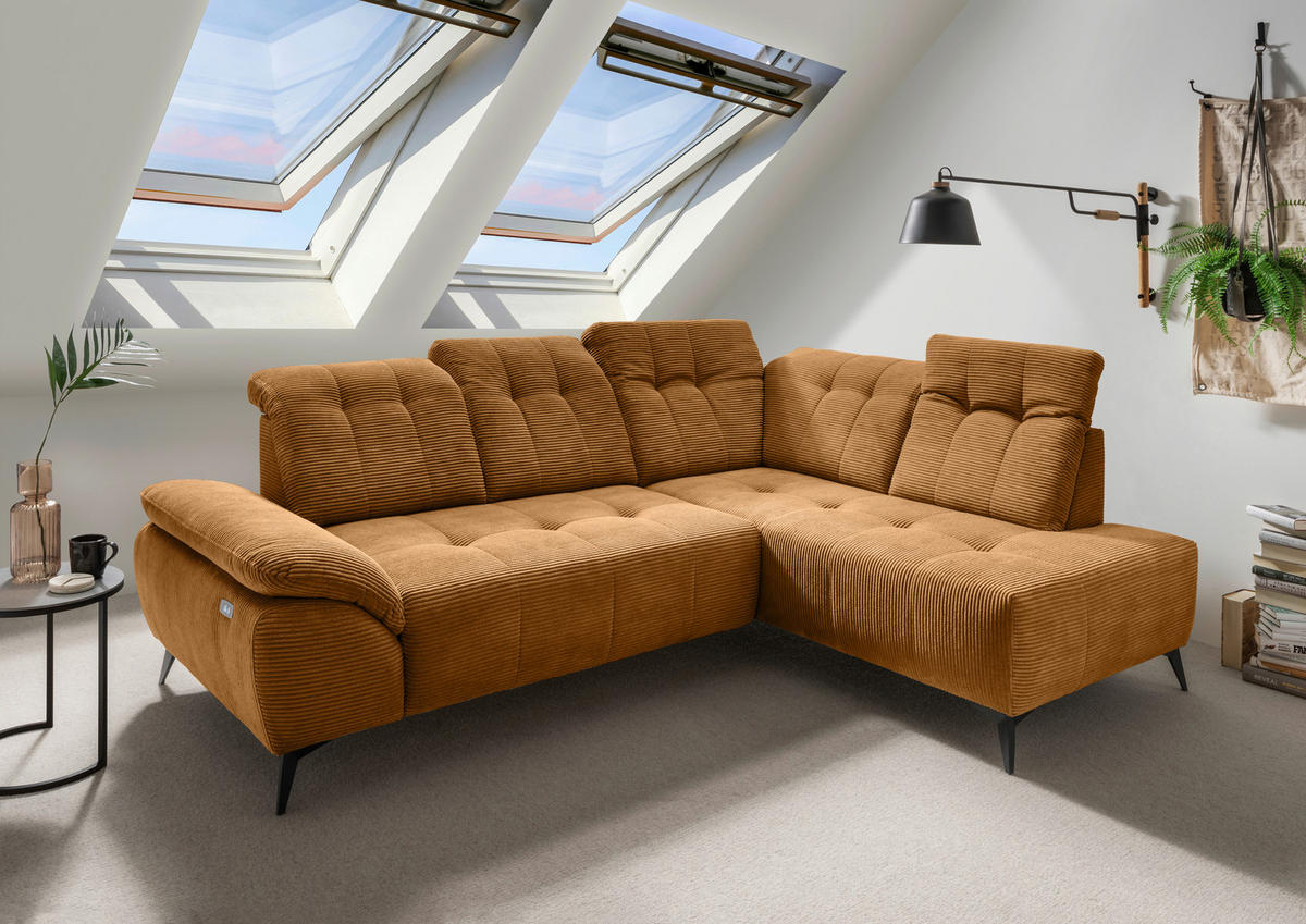 ECKSOFA in Cord Goldfarben  - Goldfarben/Schwarz, Modern, Textil/Metall (272/200cm) - Livetastic