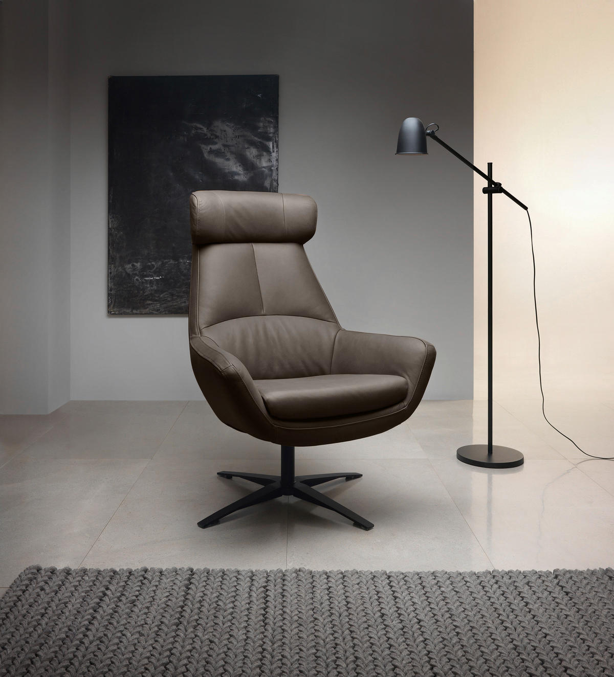 SESSEL BE ORGANIC Echtleder Grau    - Schwarz/Grau, MODERN, Leder/Metall (81/112/83cm) - Trendmanufaktur