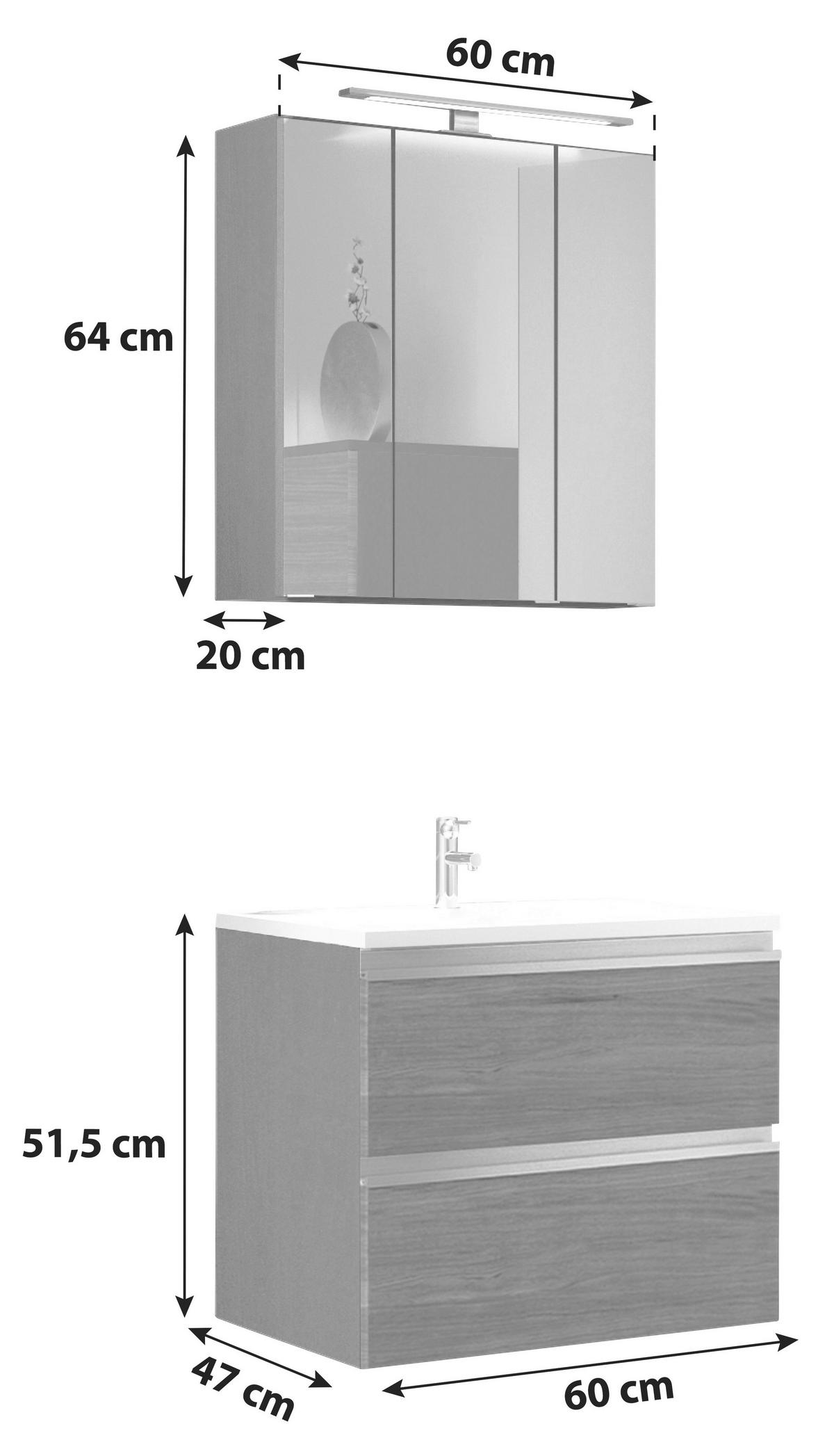 BADEZIMMER  in 60 cm  - Eichefarben/Silberfarben, Basics, Holzwerkstoff/Stein (60cm) - Held