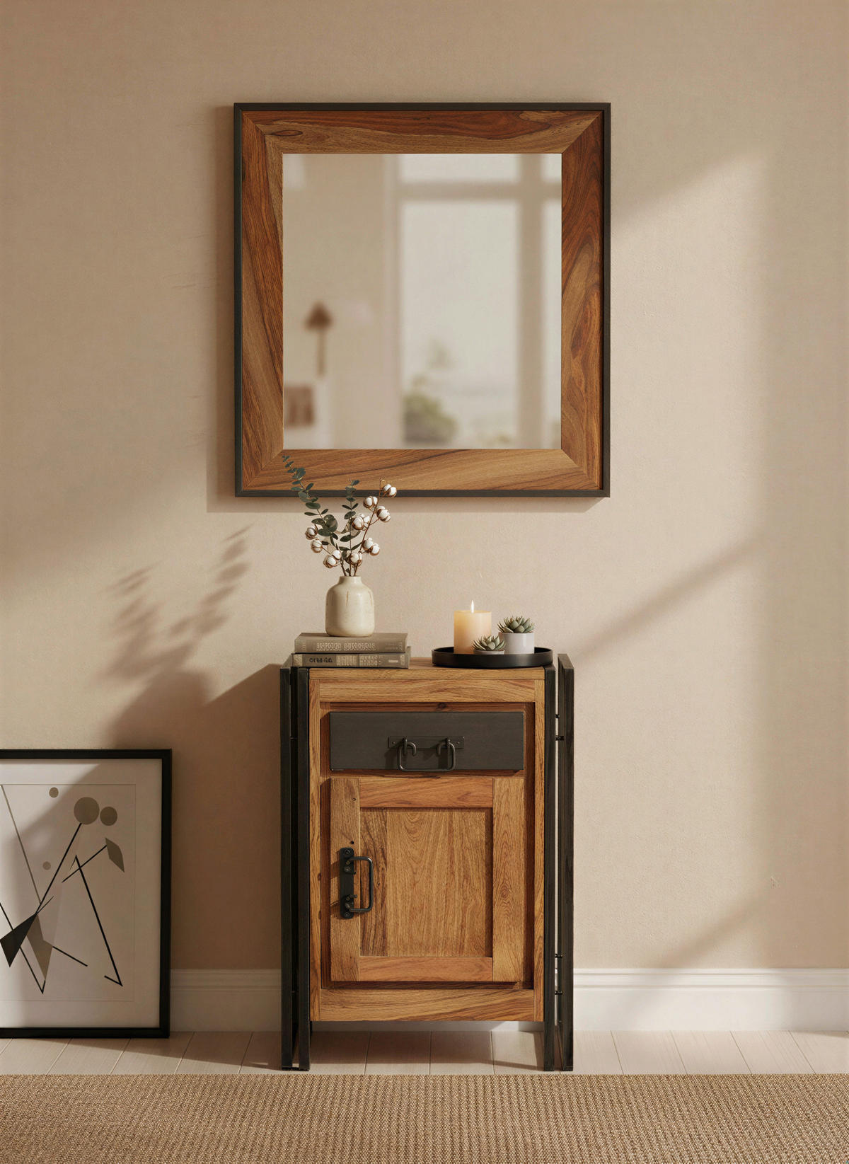 KOMMODE , 50/73/34 cm, 1 Schublade(n)  - Schwarz/Naturfarben, Design, Holz/Metall (50/73/34cm) - MID.YOU