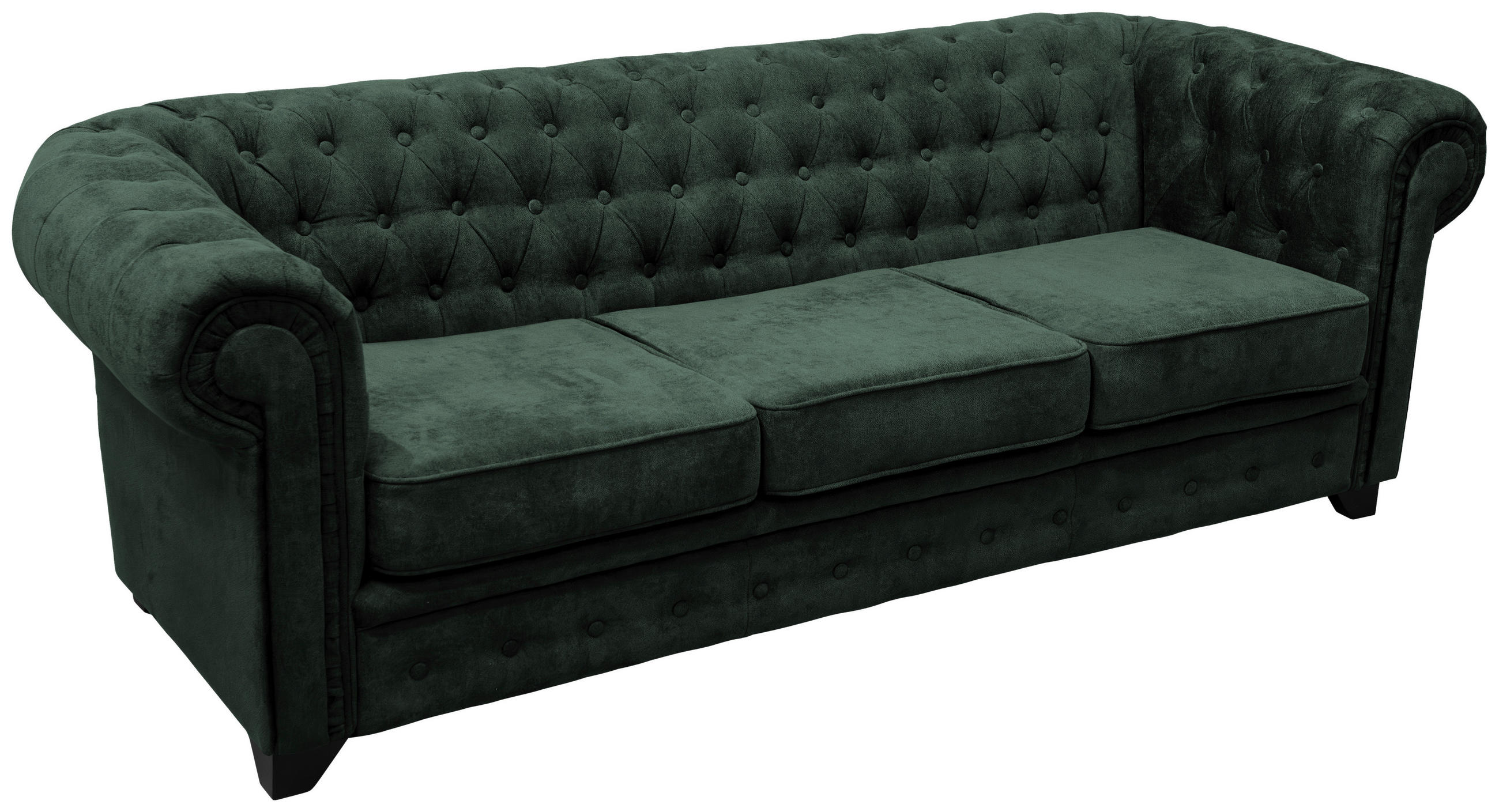 CHESTERFIELD-SOFA CHESTERFIELD in Flachgewebe Dunkelgrün  - Dunkelgrün/Schwarz, KONVENTIONELL, Holz/Holzwerkstoff (225/72/92cm) - Livetastic