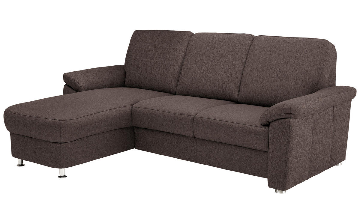 ECKSOFA in Flachgewebe Dunkelbraun  - Chromfarben/Dunkelbraun, Konventionell, Textil/Metall (163/220cm) - Beldomo System