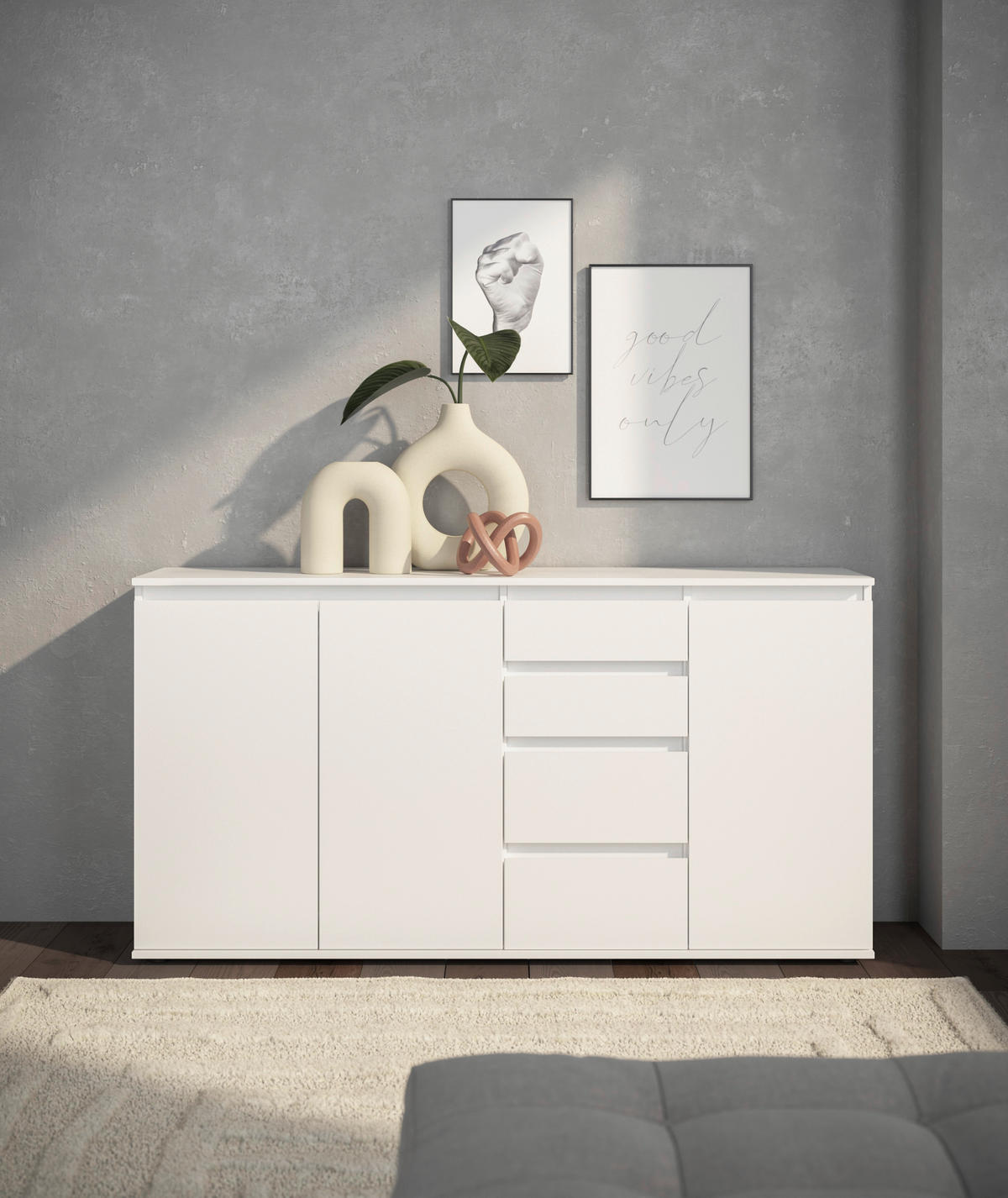 SIDEBOARD Brest  in 160/84/35 cm  - Weiß/Grau, Design, Holzwerkstoff/Kunststoff (160/84/35cm) - Boxxx