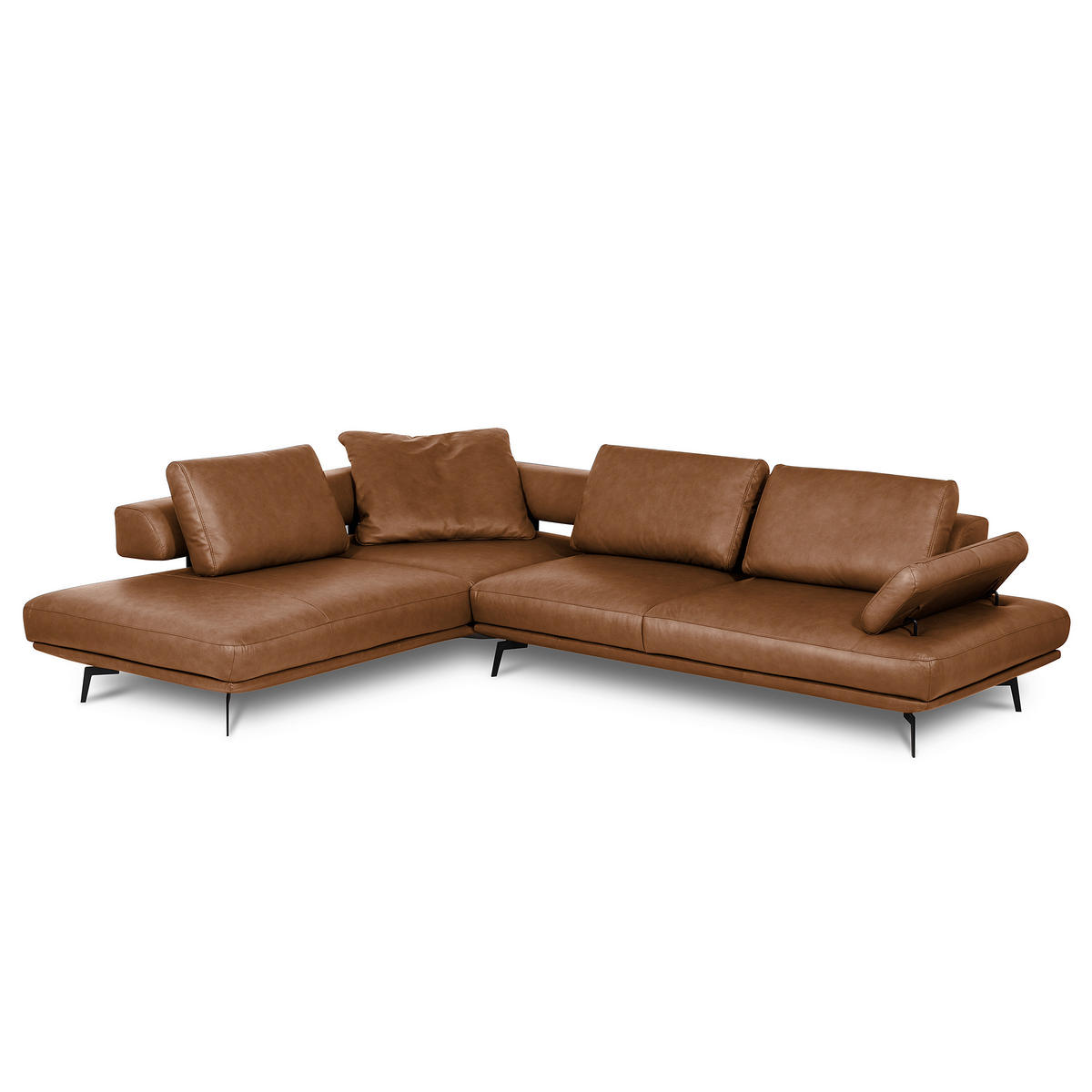 ECKSOFA  in Echtleder Cognac  237/306 cm  - Cognac/Schwarz, Design, Leder/Metall (237/306cm) - Livetastic