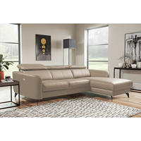 ECKSOFA Hellgrau Echtleder Lederlook  - Hellgrau/Schwarz, Design, Leder/Textil (261/183cm) - Livetastic