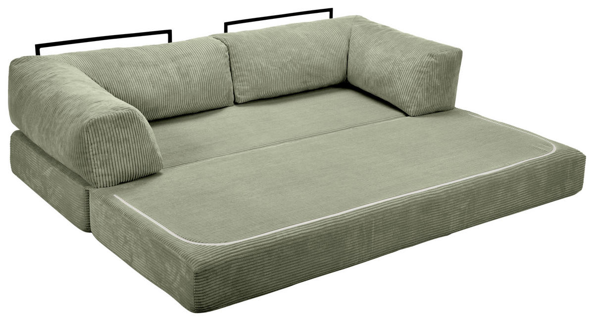 SCHLAFSOFA Cord Salbeigrün  - Salbeigrün, KONVENTIONELL, Textil/Metall (200/77/80cm) - Carryhome